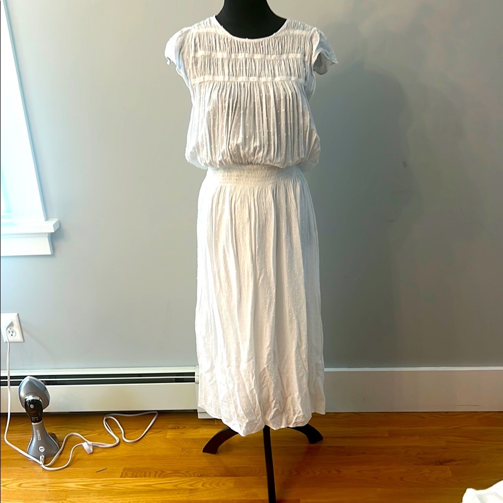 Gap White Boho Smocked Waist Midi Dress
